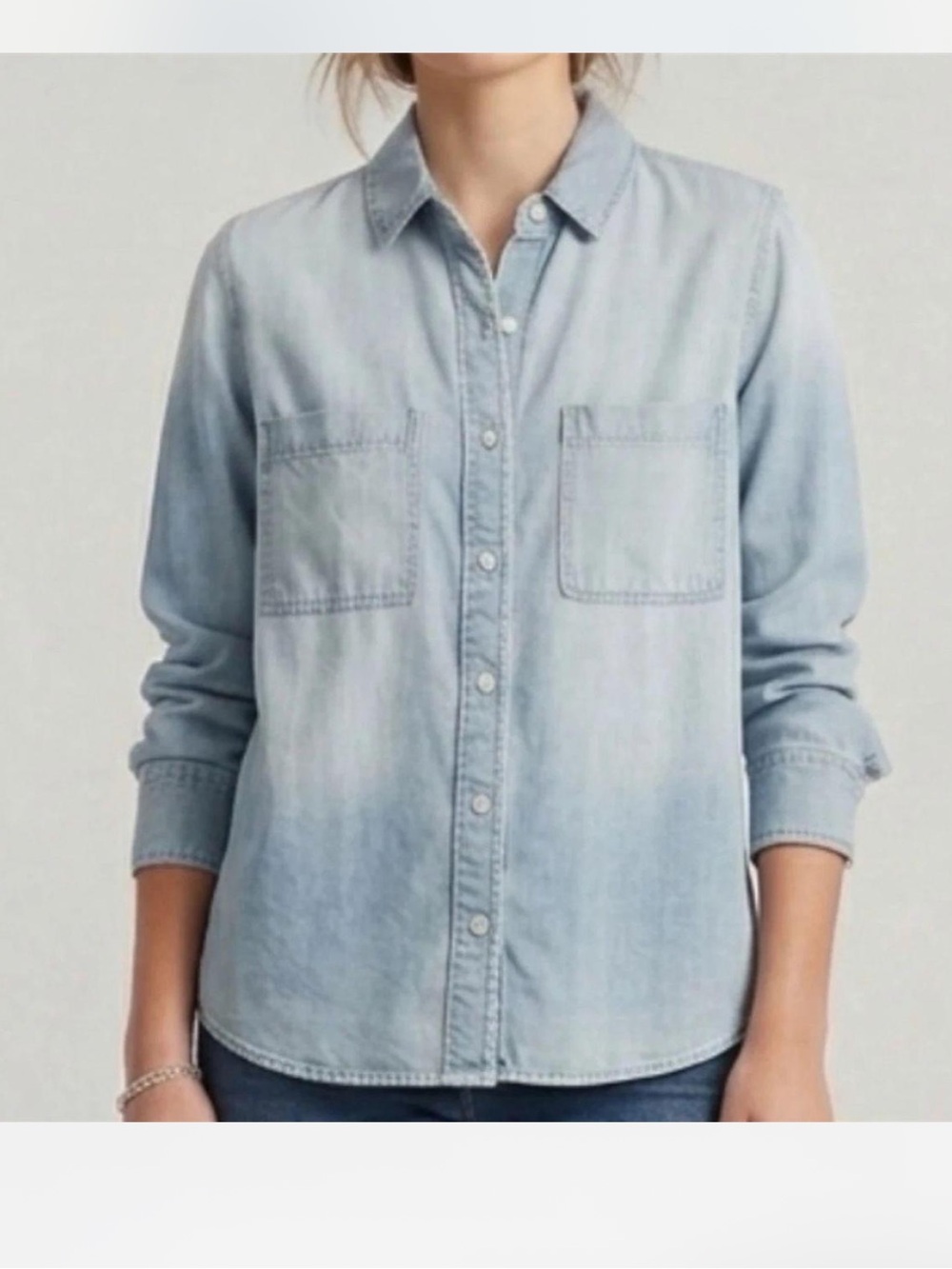 Sz S Cloth & Stone denim chambray button down shirt white buttons